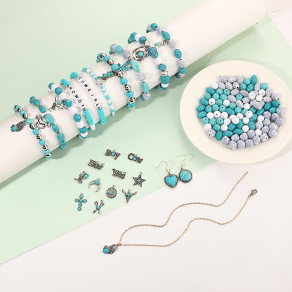 2300PCS+ Western Beads Charms for Bracelet Making Turquoise Clay Heishi Beads Letter Spacer Bead Cactus Star Cowboy Boot Charms for Western Jewelry Making Cowgirl Accessories (Turquoise 1)