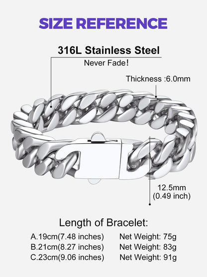 Richsteel Chunky Miami Cuban Link Chain Bracelet Hip Hop Stainless Steel Jewelry