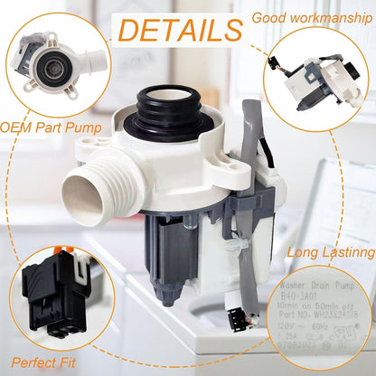 WH23X28418 Washer Drain Pump Assembly Compatible with GE Hotpoint - Replaces WH23X24178, WH23X27574, 4958182,