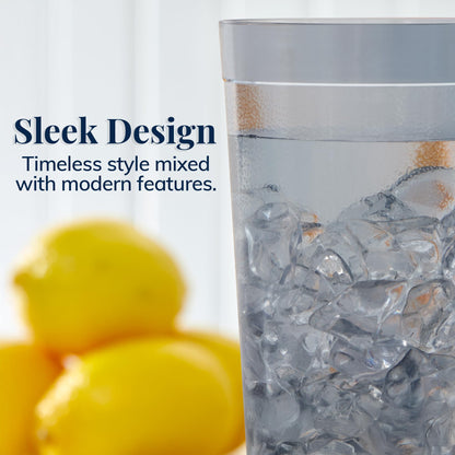 US Acrylic Cafe Plastic Reusable Tumblers (Set of 16) 20-ounce Water Cups in Grey | Value Set of Restaurant Style Drinking Glasses, Stackable, BPA-free, Made in the USA | Top-rack Dishwasher Safe