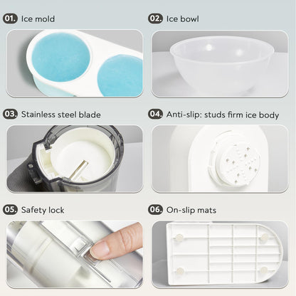 Snow Cone Shaved Ice Machine Electric Ice Shaver Machine with 2 Usable Plastic Ice Mold Cups Portable Snow Cone Maker for Home,Kids Party,Easy to DIY,White