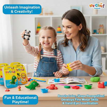 Air Dry Clay Kit, 12 Animals Kingdom Modeling Clay for Kids, DIY Model Magic Clay with Tools&Idea Cards, Soft&Non-Sticky, Safe&Non-Toxic Magic Clays, Creatible Art Crafts Toys Gifts for Boys Girls