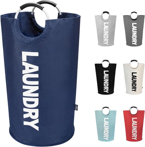 DOKEHOM Large Collapsible Laundry Basket - 95L Freestanding Hamper in Dark Blue