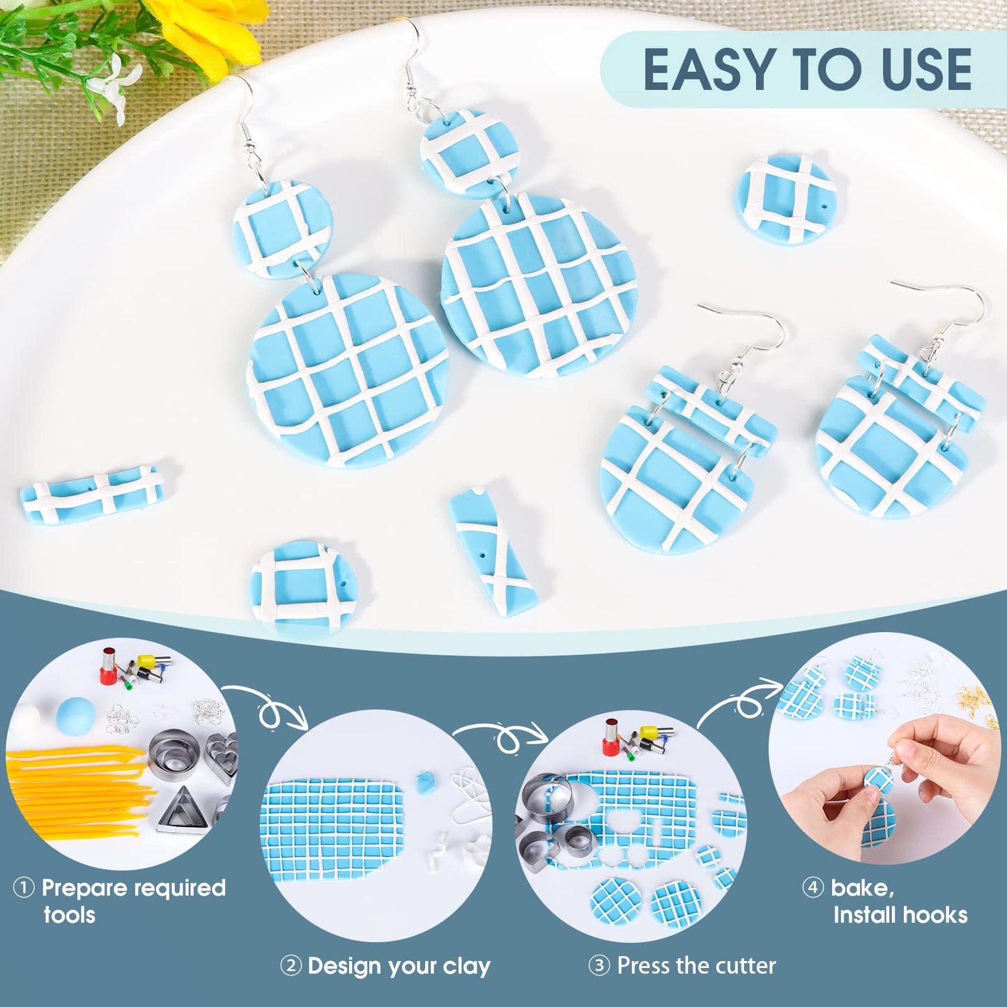 Snoghmil Polymer Clay Earring Making Kit with Gift Box, Including 32pcs Polymer Clay Cutters, 24pcs Oven Bake Clay, 30 Set Earring Rings&Hooks, Jewelry Making Kit for Teen Girls