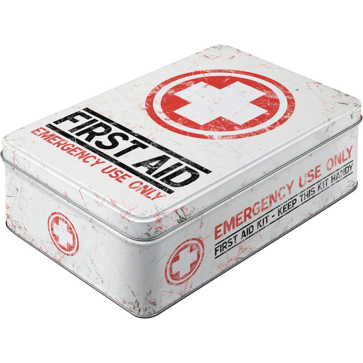 Nostalgic-Art Retro storage tin box flat, 84.5 oz, First Aid Kit – Gift idea for nostalgia fans, metal can with lid, vintage design