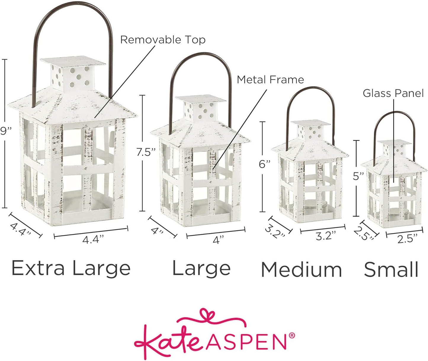 Kate Aspen Rustic Farmhouse Decor, White Candle Holder Lantern, 7.5 Inch, Wedding Decoration, Centerpiece