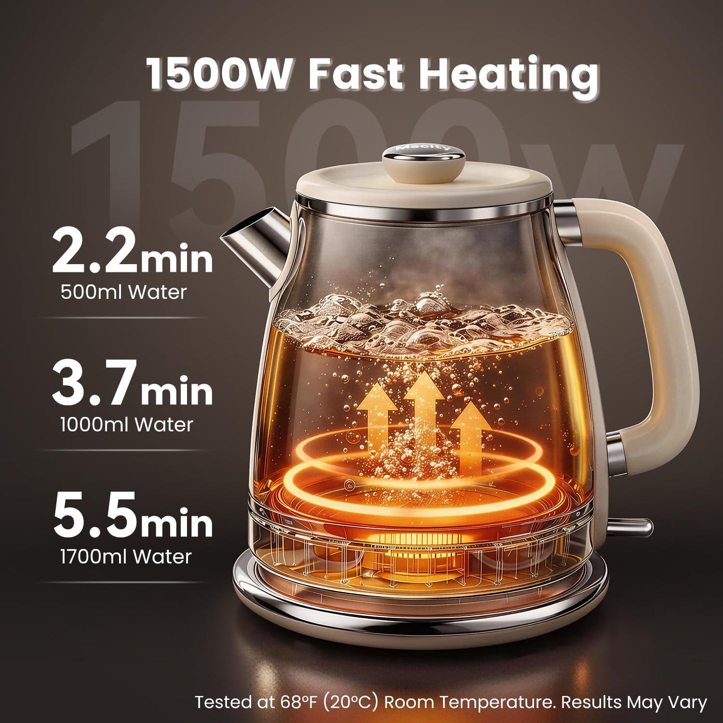 Mecity Retro Electric Kettle 1.7L, Stainless Steel Interior (No Plastic Contact), Double Wall Cool Touch, Fast Boil 1500W, Thermometer (°F/°C), Removable Lid, Wide Opening Easy Cleaning, 120V, Cream