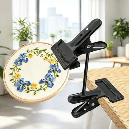 Adjustable Embroidery Hoop Stand Holder, Portable Metal Cross Stitch Stand, Embroidery Hoop Stand Table Clip for Most Size/Shape Embroidery Needlework Hoops