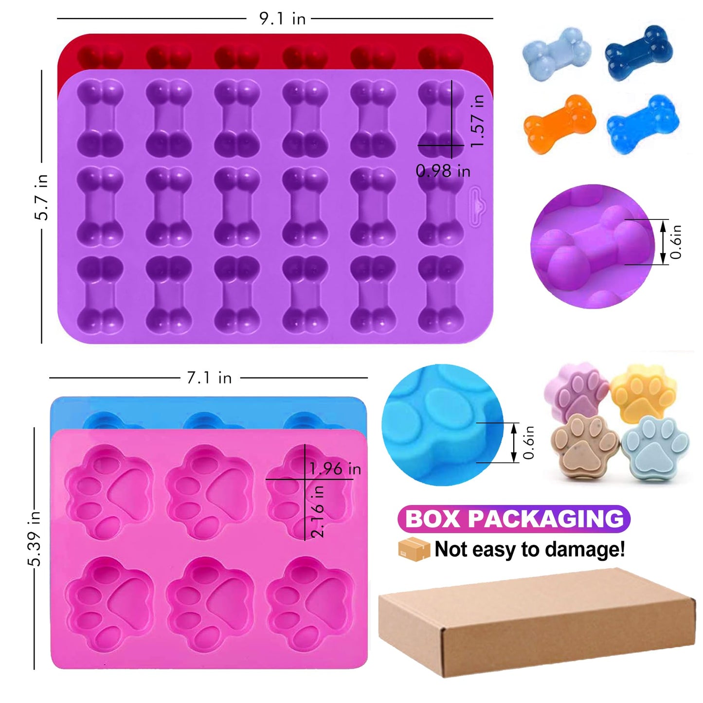 RUGVOMWM Dog Treat Molds Silicone,Dog Paw and Bone Silicone Molds,Non-Stick Food Grade Silicone Moldsfor Chocolate,Candy,Jelly,Dog Treats - Set of 11