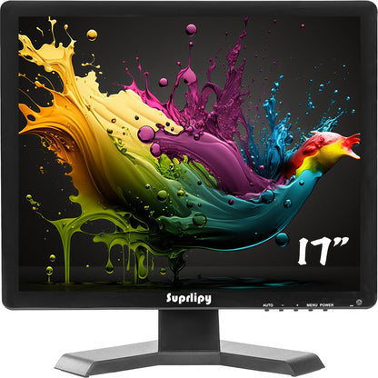 Suprlipy 17 Inch TFT LCD Security CCTV Monitor 1280x1024 4:3 Resolution Color Display Screen with HDMI/VGA/AV/BNC/MIC USB Earphone Input Built-in Dual Speakers for Home Security Monitor Gaming