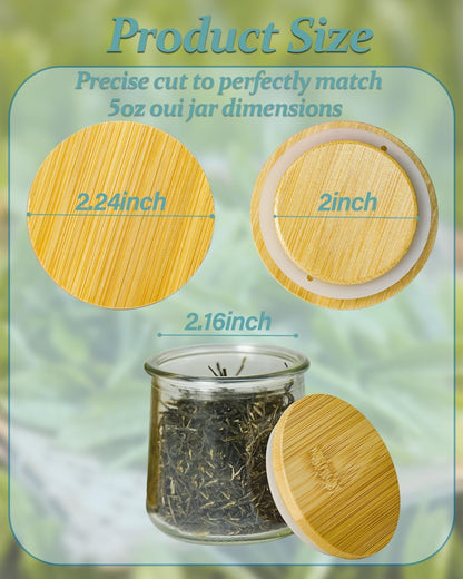 16 Pack 16 5Oz Oui Yogurt Jar Lids with Labels, Food-Grade Bamboo Lids for Oui Yogurt Jars, Reusable Wooden Canning