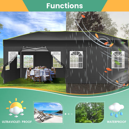 COBIZI 10x20 Pop Up Canopy Tent, Outdoor Party Tent with 6 Sidewall One Push Setup Glow, 3 Adjustable Height Air Vent Waterproof UPF50+, Bag, 4 Sandbag, 6 Stake, 12 Rope for Beach, Commercial