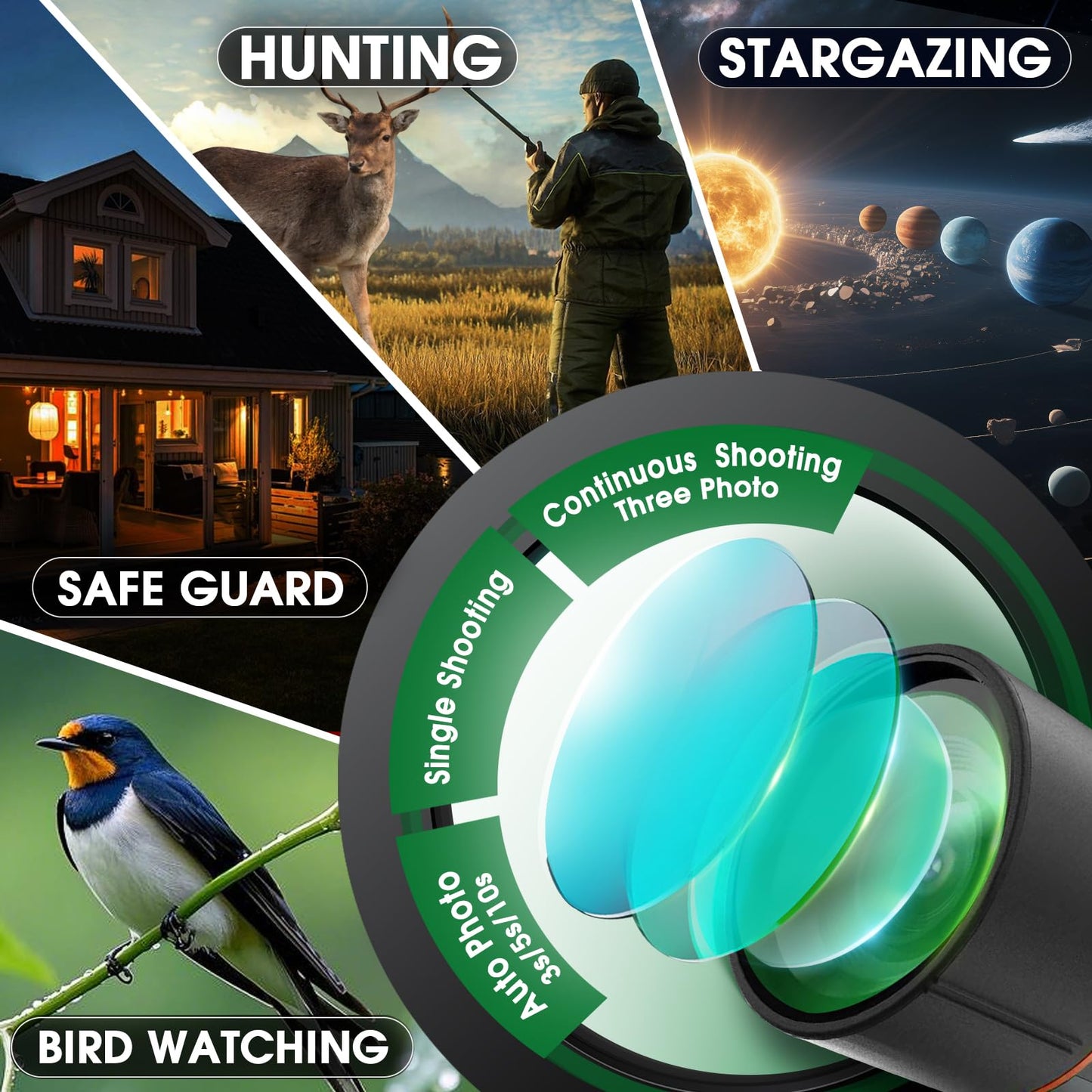 Digital Spotting Scope with Screen Portable Auto-Focus Electronic 4K Smart Telescope with Tripod 32GB SD Card and Carrying Bag for Stargazing Bird Watching, Wildlife Viewing Hunting Green