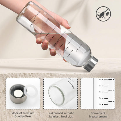 weasland Glass Juice Bottles with Lids Set of 2, 17 oz Reusable Glass Water Bottles with Stainless Steel Caps, BPA Free,Leak Proof,Dishwasher Safe,for Refrigerator, Juicing, Iced Coffee, Cold Brew