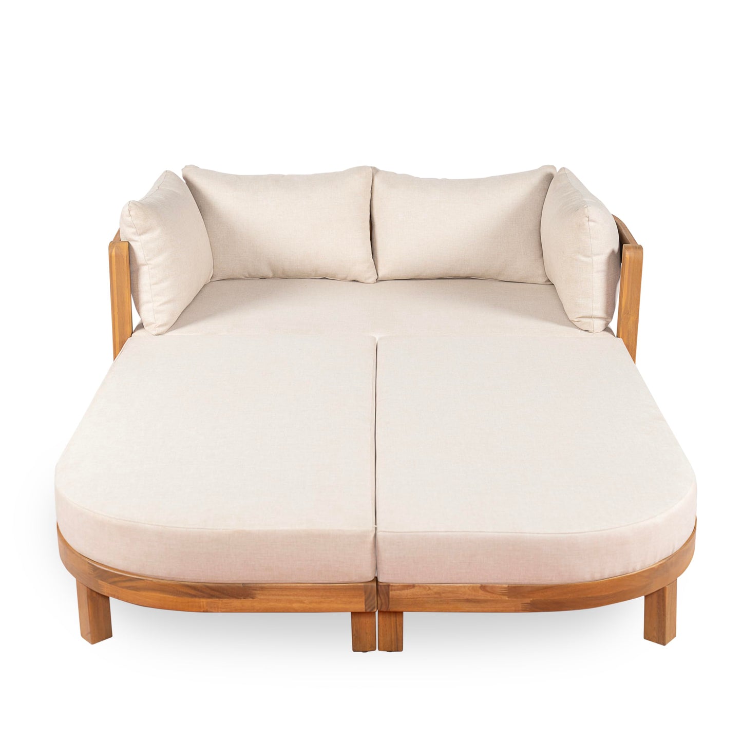 Christopher Knight Home Donovan Acacia Wood Outdoor Daybed with Cushion, Spacious Seating Lounge Sofa, Tub-Shaped Back Daybed, Curved Armrest Chaise Lounge Outdoor for Poolside Backyard, Teak+Beige