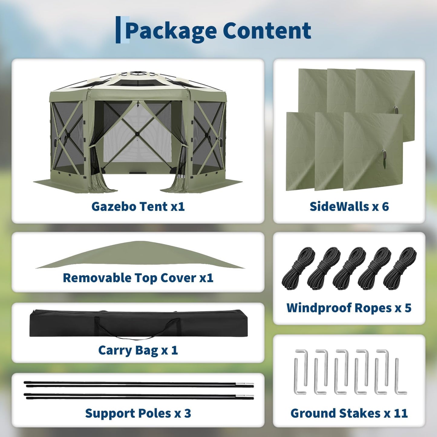11.5x11.5FT Pop Up Canopy Tent 6 Sided Hexagon Screened Shelter with Mesh Windows, Portable Outdoor Gazebo Tent with Carry Bag, Stakes for Camping Backyard Lawn Patio