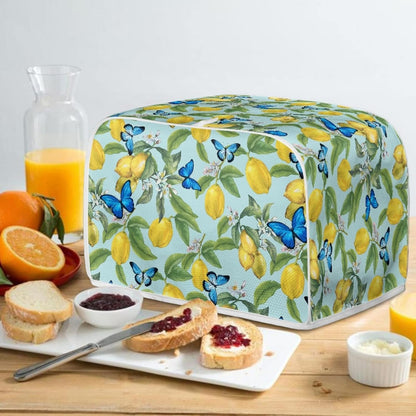 Bulopur Blue Butterfly Lemon Printed Toaster Cover, 4 Slice Microwave Oven Dust Protection