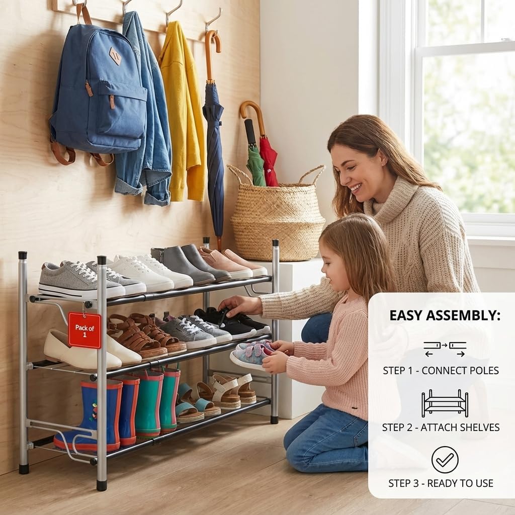 2-Tier Closet, USTECH Shoe Rack Organizer - Sturdy Shoe Storage Organizer for Entryway | Metal Shelf Shoe Rack