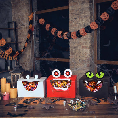 THAWAY 36 Pcs Halloween Treat Boxes with Funny Big Opening Design, Paper Candy Gift Goodie Boxes for Party Favors, Classroom Gift Exchange and Trick or Treating (6 Spooky Designs, 6x4x4 Inches)