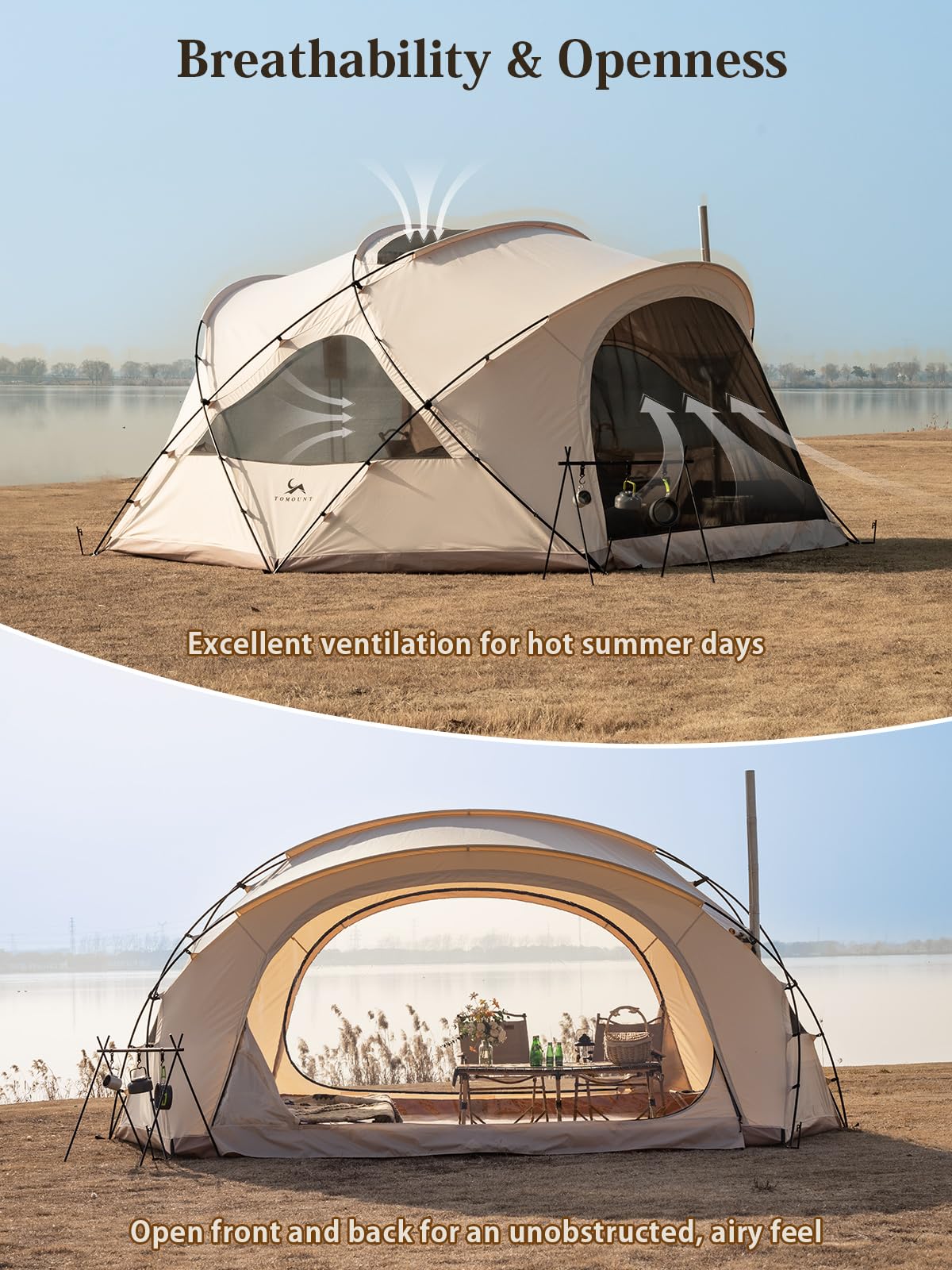 TOMOUNT Canvas Bell Tent with Stove Jack, 2-4 Person Use for Family Camping Glamping Yurt Tent 4 Seasons