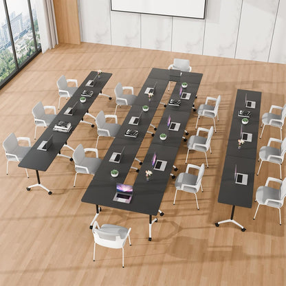 rzoizwko 55.1" Folding Conference Table with Wheels,2 Pack Heavy-Duty Flip-Top Reconfigurable Training Table System,Rolling Conference Room Tables for Office, Classroom & Meeting Rooms