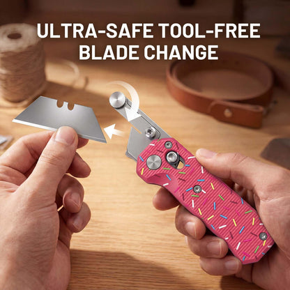 Folding Utility Knife for Women Men,Quick Change Box Cutter with 10Pcs SK5 Replaceable Blades,EDC Razor Knife for Cartons,Cardboard,Boxes,Christmas Stocking Stuffers Gifts for Men Husband Women(pink)
