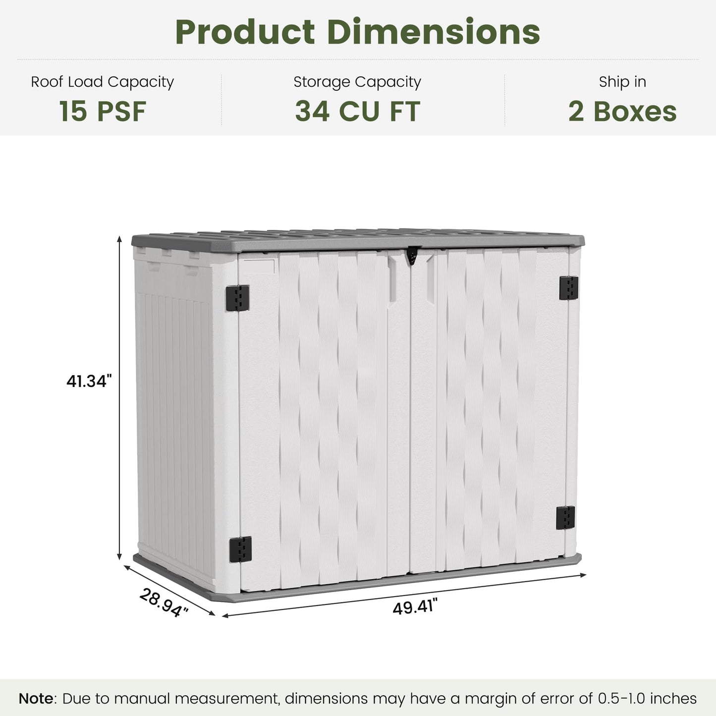 UDPATIO 34 Cu.Ft Resin Outdoor Storage Shed, Patio Plastic Vertical Sheds with Floor, Waterproof Bin Shed Horizontal Storage Cabinet for Patio, Backyards, Garden, Pool, Tool Shed