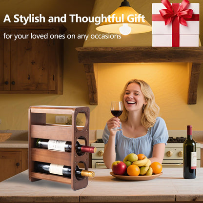 Wine Rack Countertop Pine Wood Wine Bottle Holder, 3 Bottles Wine Rack for Inside Cabinet, Pantry, Kitchen Bar, Wine Holder Shelf Vertical Wine Storage Perfect for Home Decor Housewarming Gifts