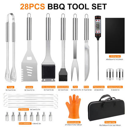 28PCS Stainless Steel BBQ Grill Accessories Set, Grilling Gifts for Men Birthday Father's Day, Portable Multifunction Grilling Utensils Tools Kit with Storage Bag for Outdoor Grill Camping BBQ Party