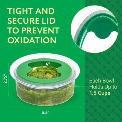 IMPRESA Oval Guacamole Keeper - Pack of 3, 1.5-Cup, Green Airtight Seal & Guacamole Preserver - Stackable Design & Guac Storage Container - Dishwasher-Safe