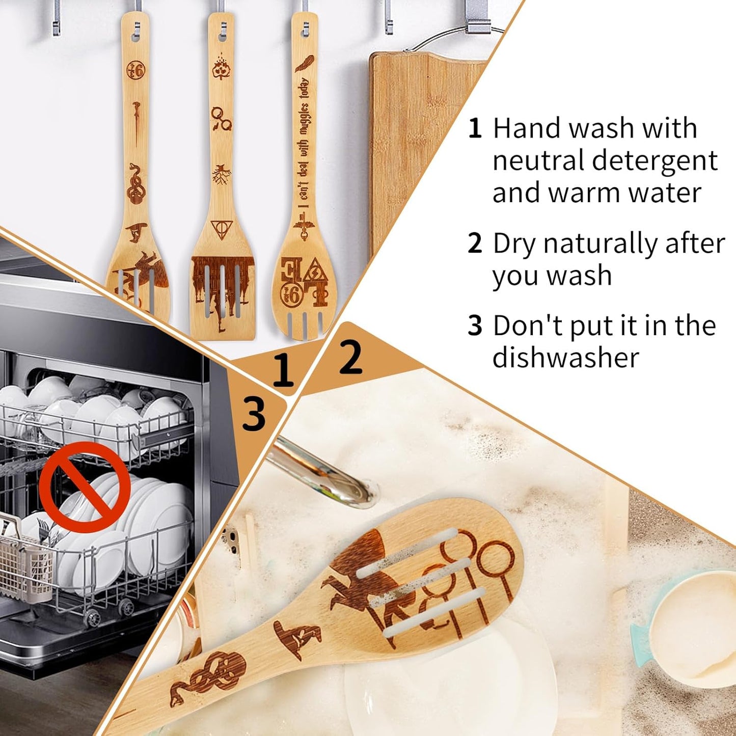 Wooden Spoons for Cooking Utensils Set 7pcs - Harry Gifts for Women Kitchen Accessories, Magic Wizard Spoon