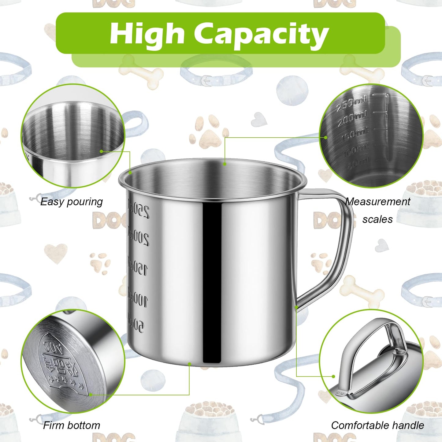 Ashmacdo 2 Pcs Dog Food Scoop 1 Cup,304 Stainless Steel Measuring Cups with Handle Pet Food Scoop Cup Measuring Scoop for Dogs, Cats, Birds & Rabbits – Ideal for Dry Food & Treats (1 CUP)