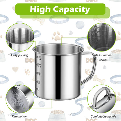 Ashmacdo 2 Pcs Dog Food Scoop 1 Cup,304 Stainless Steel Measuring Cups with Handle Pet Food Scoop Cup Measuring Scoop for Dogs, Cats, Birds & Rabbits – Ideal for Dry Food & Treats (1 CUP)