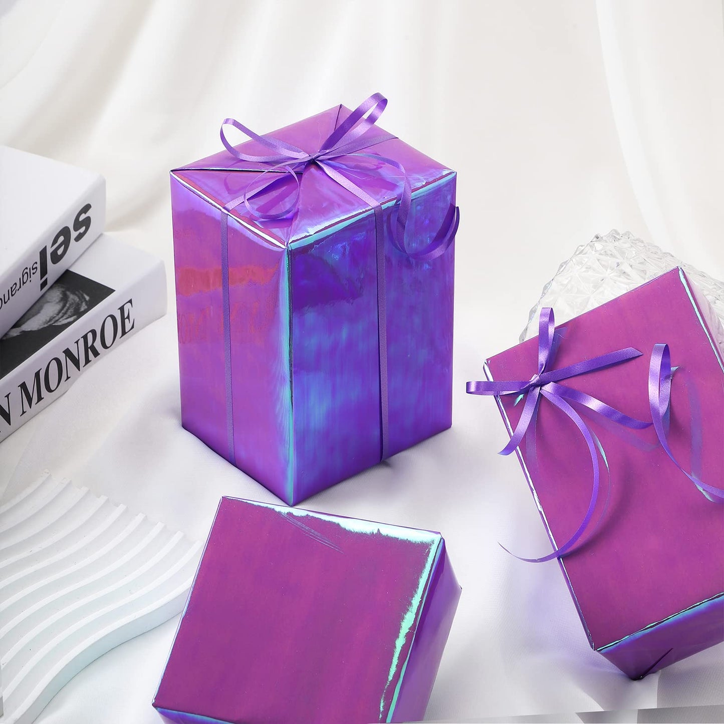 LeZakaa Purple Wrapping Paper Roll, Holographic Iridescent Wrapping Paper for Birthday, Valentine's, Mother's Day, Halloween, Holiday, Large Roll, 30 inches x 32.8 Feet (92.9 sq.ft.)