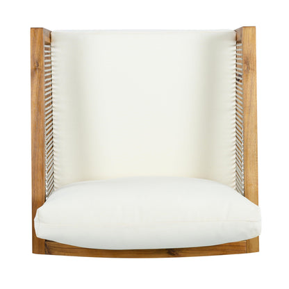 Christopher Knight Home Lalulu Acacia Wood Lounge Chair Outdoor with Removable Cushion, Solid Wood Patio Accent Chair with Woven Rope Accents, Patio Furniture Set Sofa Chair, Beige+Teak