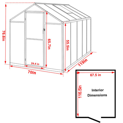 VEIKOU 6' x 10' Greenhouse for Outdoors, Polycarbonate Green House with Adjustable Vent, Aluminum Frame, Rivet Structure, Walk-in Greenhouses for Yard, Garden, Hobby, Grey