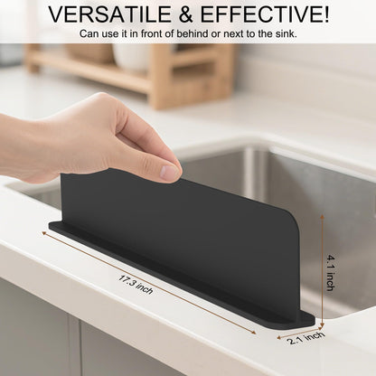 Silicone Sink Splash Guard, Sink Splash Guard with Suction Cup, Kitchen Sink Splash Guard that Can Be Placed Behind the Sink, Sink Splash Guard(17.3 x 4.1 Inch Black)