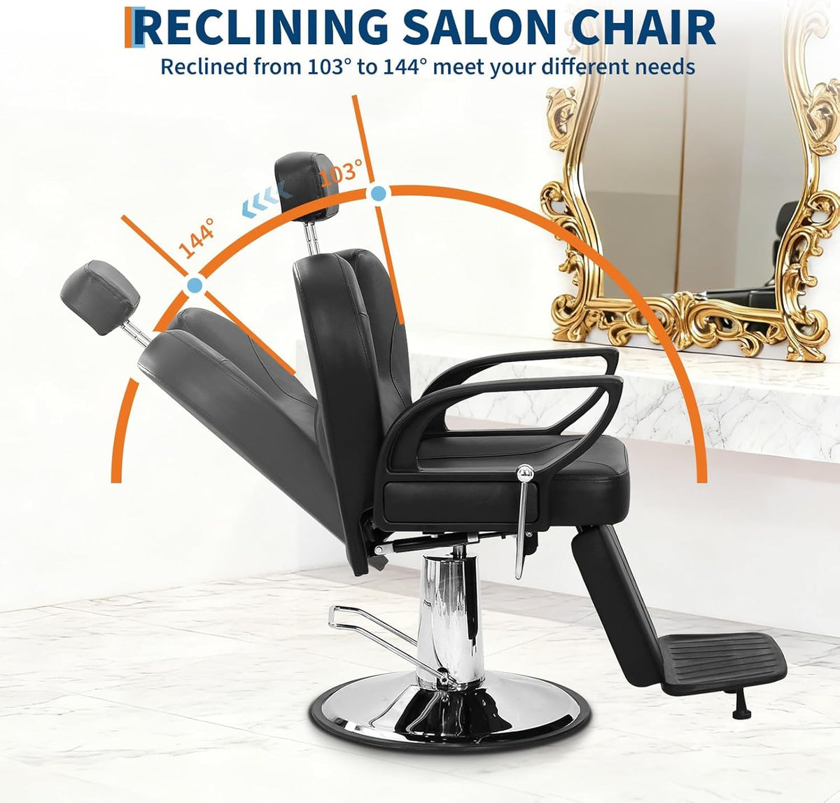 Hair Salon Chair - Heavy Duty Hydraulic Reclining Barber Chair with 142° Tilt, 360° Swivel & Adjustable Height, Max Load 330 Lbs Salon Chairs for Hair Stylist, Barber Chairs for Barbershop Spa Home