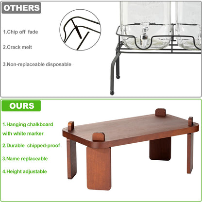2PCS Large Drink Dispensers for Parties,Glass Beverage Dispenser with Wood Stand,Lemonade Drink Dispenser with Stainless Steel Spigot for Fridge,Water, Juice,Punch,Cocktails,Ice Tea & Sun Tea