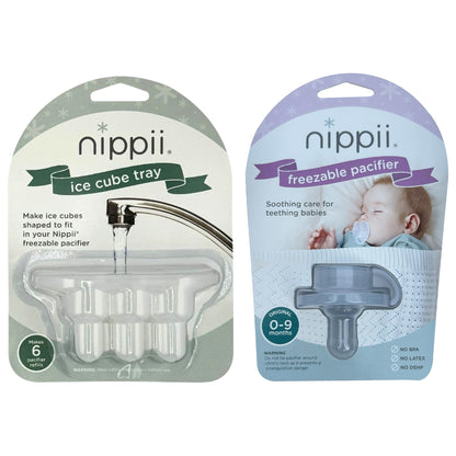 Nippii Freezer Teether Pacifier & Ice Cube Tray - Soft Silicone Freezable Teething Paci for Baby Teething Relief - Cold Teething Toy for 0-9 Months - BPA Free, Medical Grade & Easy to Clean