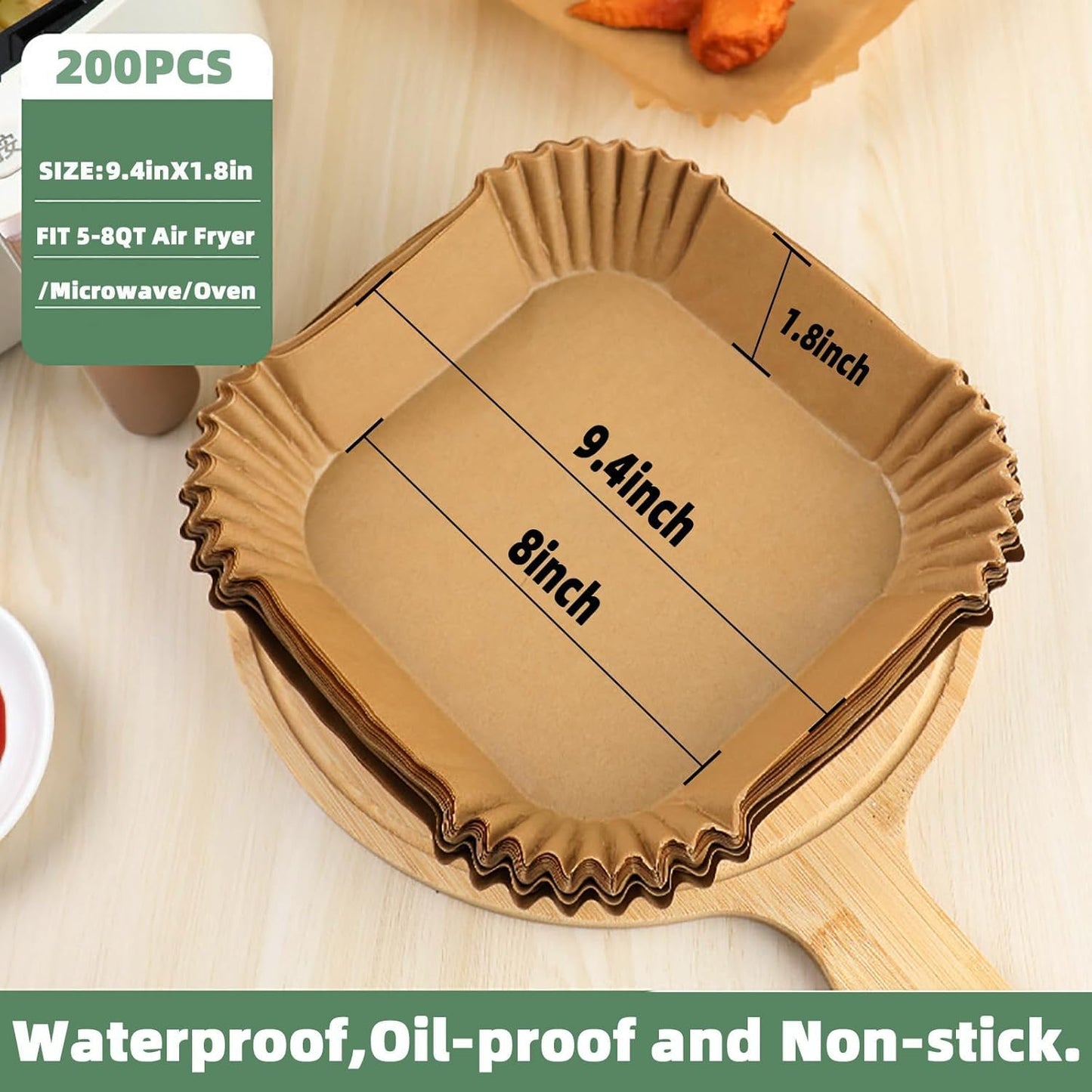 Air Fryer Liners Disposable,200Pcs Parchment Paper,LYHOLKEER 8IN Disposable Air Fryer Paper Liners for 5-8QT Air Fryer, Non-Stick, Square Liners Free of Bleach