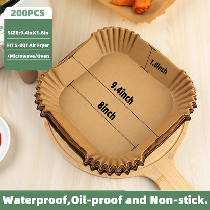 Air Fryer Liners Disposable,200Pcs Parchment Paper,LYHOLKEER 8IN Disposable Air Fryer Paper Liners for 5-8QT Air Fryer, Non-Stick, Square Liners Free of Bleach