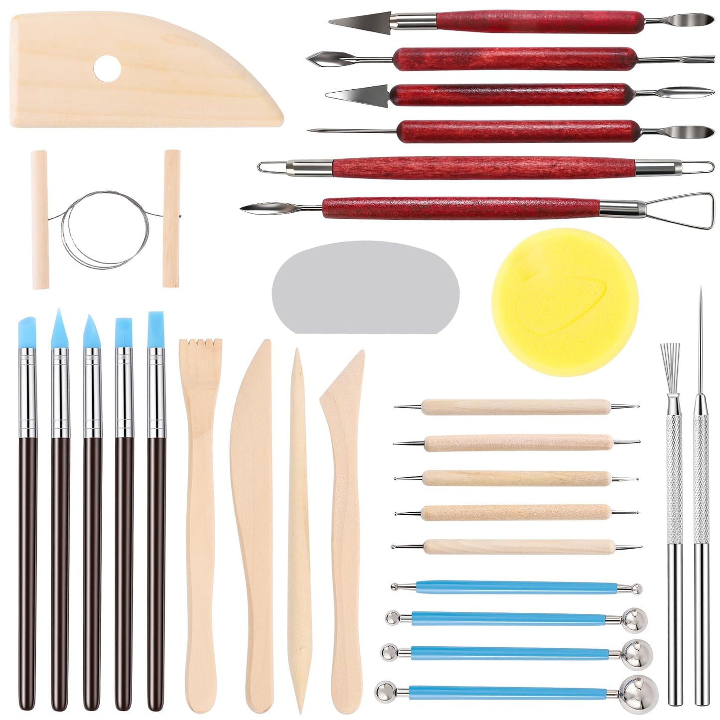 Tovotum Clay Sculpting Tools Kit 30PCS Ceramic Pottery Carving Tools Set for Beginners Expert Art Crafts Pottery Clay Tool