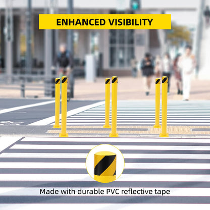 PeakPursuit 42 Inch Height Safety Bollard Post, 2 Pack 4.5 Inches Diameter Steel Pipe Safety Bollard, Yellow Parking Bollard with 24 Anchor Bolts, Steel Bollard Post for Traffic-Sensitive Area