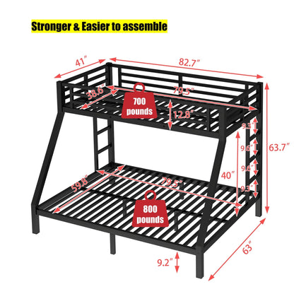 NOAHLEO Stronger & Safer Heavy Duty Metal Twin XL Over Queen Size Bunk Bed for Adults Teens, More Stable Thickened Steel Bunkbed (Twin XL Over Queen)