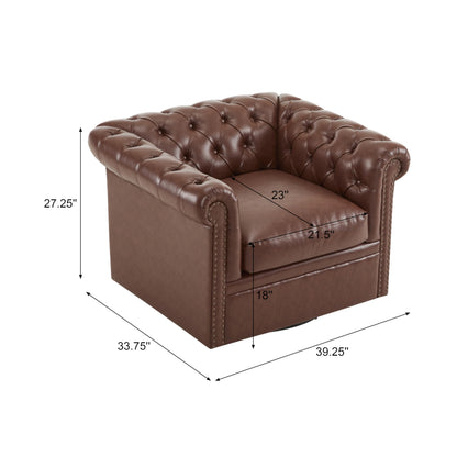 Christopher Knight Home Oakley Chesterfield Faux Leather Upholstered Club Chair, Button-Tufted 360° Swivel Sofa, Scrolled Arm Living Room Sofa, No Assembly Required Furniture, Dark Brown