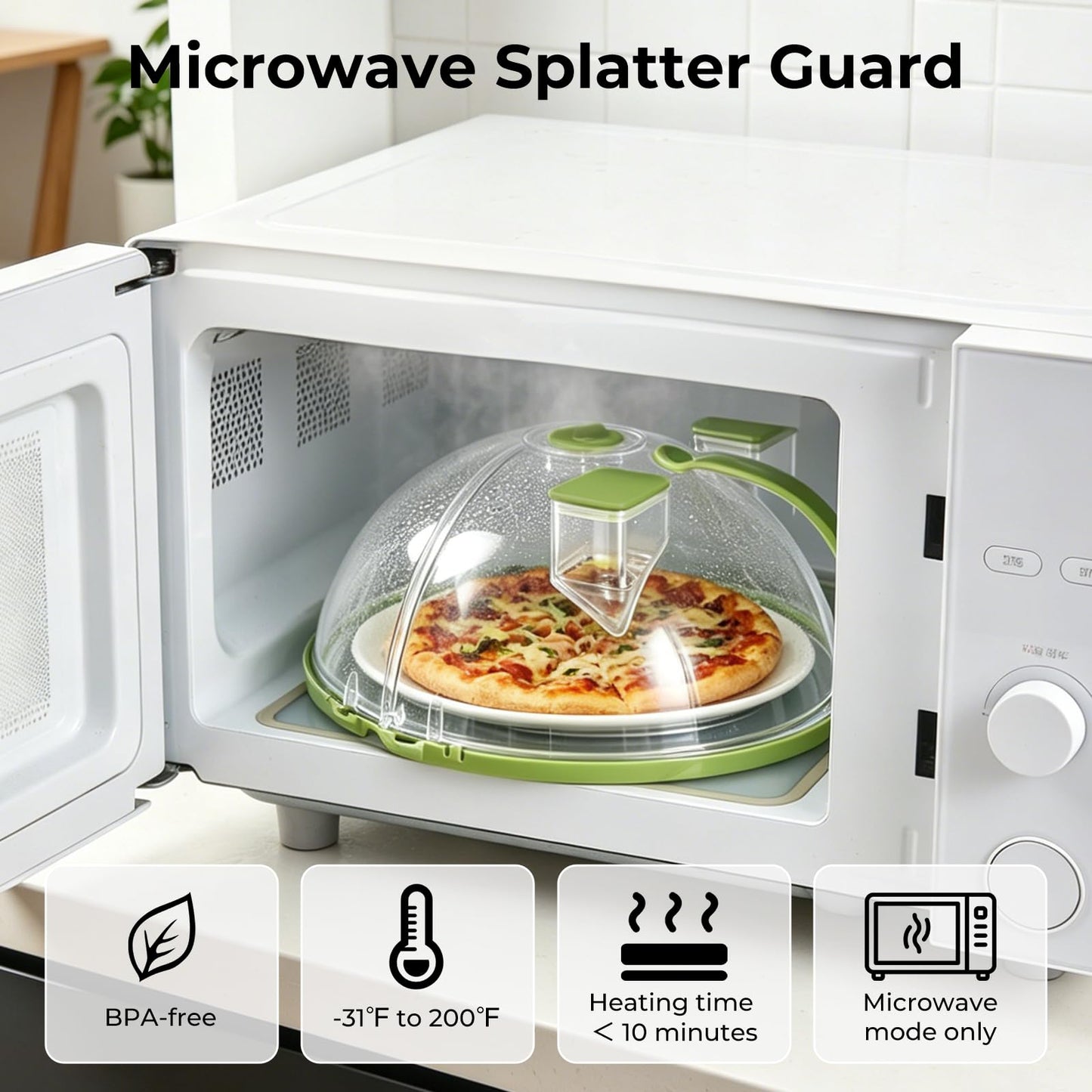 UFORU Upgraded Foldable Microwave Splatter Cover with Water Steamer,10 Inch Microwave Cover for Food,Clear Plastic Plate Cover with Handle,Space-Saving Splatter Guard for Microwave