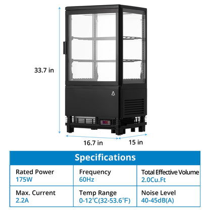 GarveeHome Commercial Beverage Display Refrigerator Upright Glass Door Freezer Cooler with LED Lighting, Adjustable Shelves, Merchandiser Fridge for Restaurant Bar Office Kitchen Store Food Storage