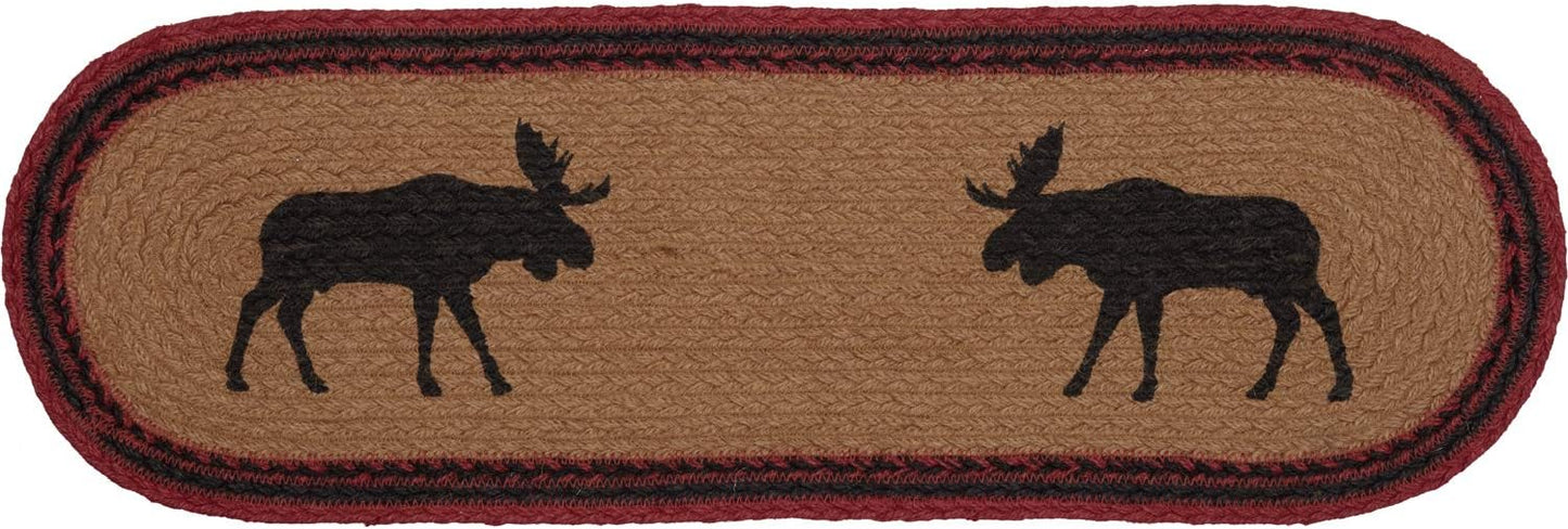VHC Brands Cumberland Moose Rustic Decor Table Runner, Natural Jute for Kitchen Dining Room, Tan Red Black