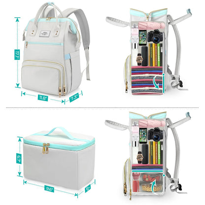ETRONIK Lunch Backpack, 15.6 Inch Laptop Backpack, Stylish Nurse Teacher Work Bag with Insulated Cooler Lunch Box for Women Men, College Backpack for Travel, Grey Blue